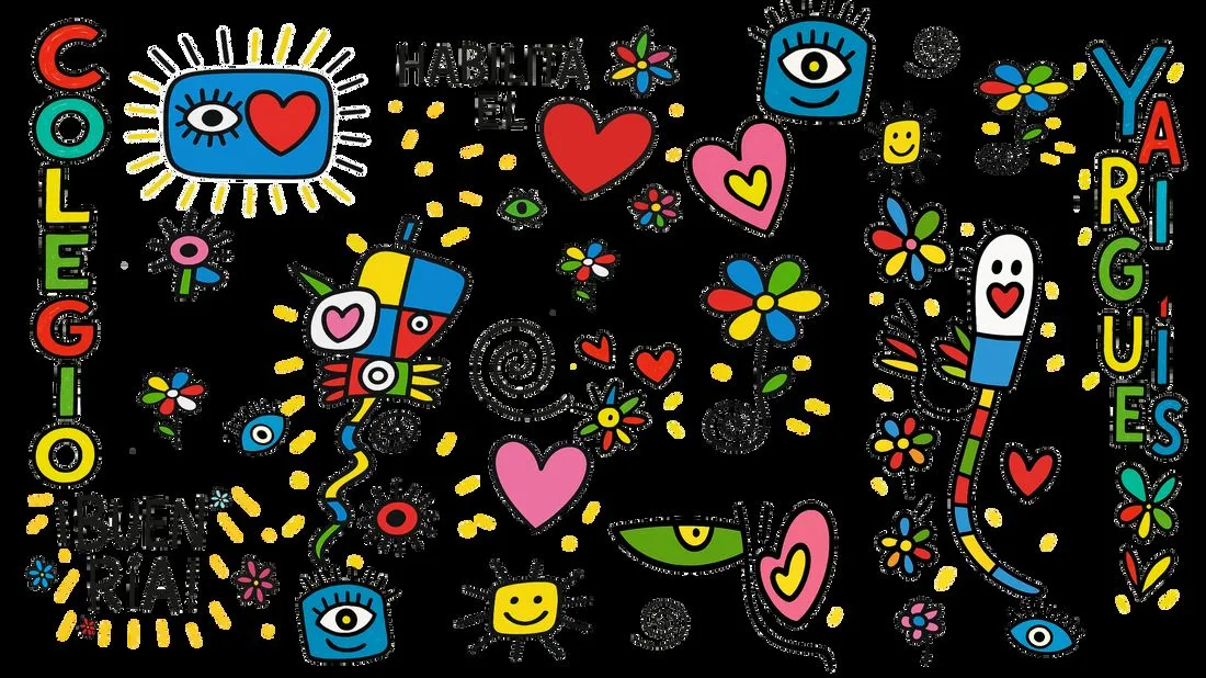 Mural de colores en el colegio